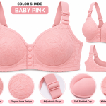 Ladies Front Button Padded Lace Bra – Powder Pink