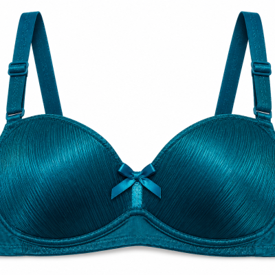 Women's Teal Blue Satin Padded Bra with Adjustable Straps